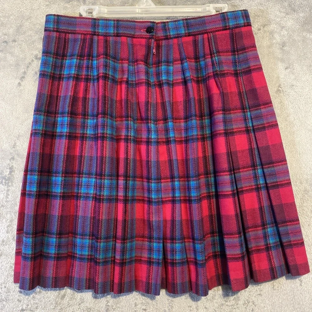 VTG Plaid Pleated Skirt Women‎ Sz 18 Hot Pink Teal Green Pleated Clueless Preppy - Picture 2 of 9